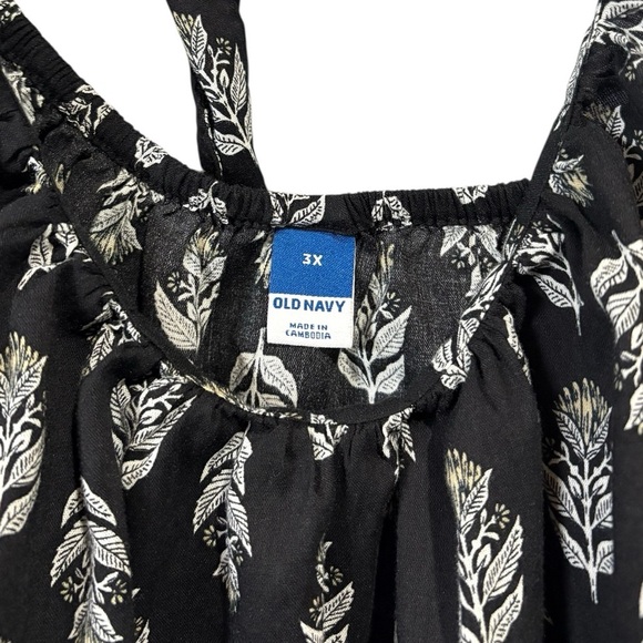 NWOT, Old Navy, Black Puff Sleeve Peasant Top, 3X, Leaf Print - Picture 4 of 8